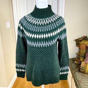 Eddie Bauer Sweater Fair Isle Green Mock Neck Ski (S)